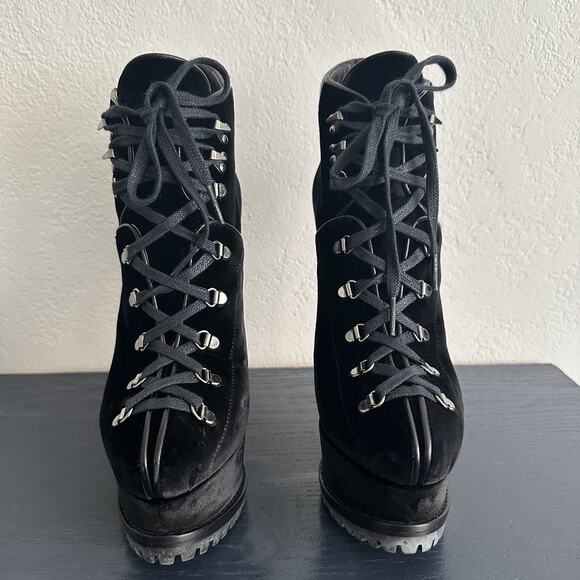 Seen on Bey Alaïa Velvet Double Platform Hiker Boots Black EU 38 - Picture 7 of 11